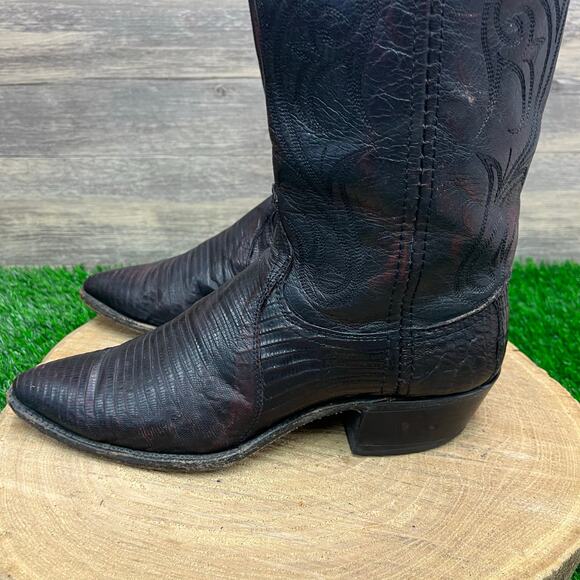 Dan Post Women - Size 8M - Vintage Black Cherry Lizard Cowboy Boots 14045 - Picture 7 of 12